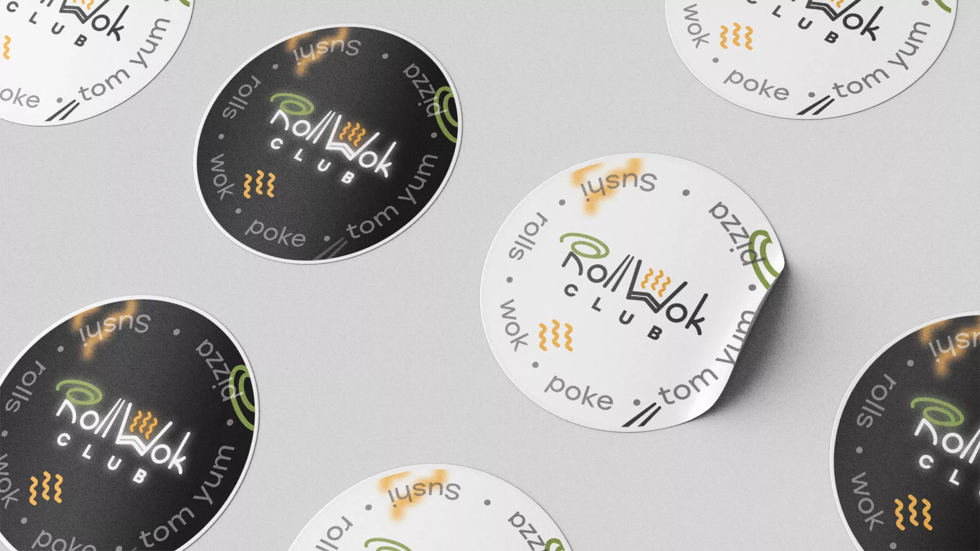 Разработка наклеек для суши-бара «Roll Wok Club» в Беломорске